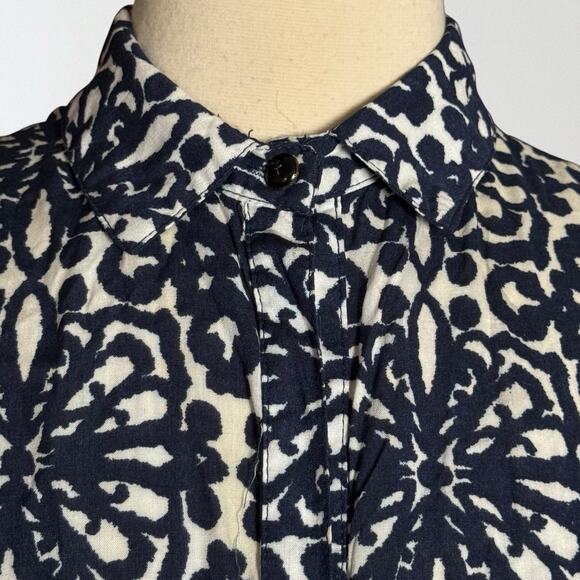 NU New York Popover High Low Bubble Pullover Top O/S Navy Print Trendy Upscale - Picture 4 of 10